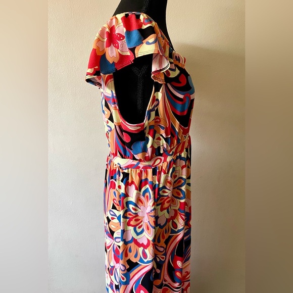 Iman Women’s Dress Black & Orange Size LP Ruffle Sleeves - Picture 3 of 5